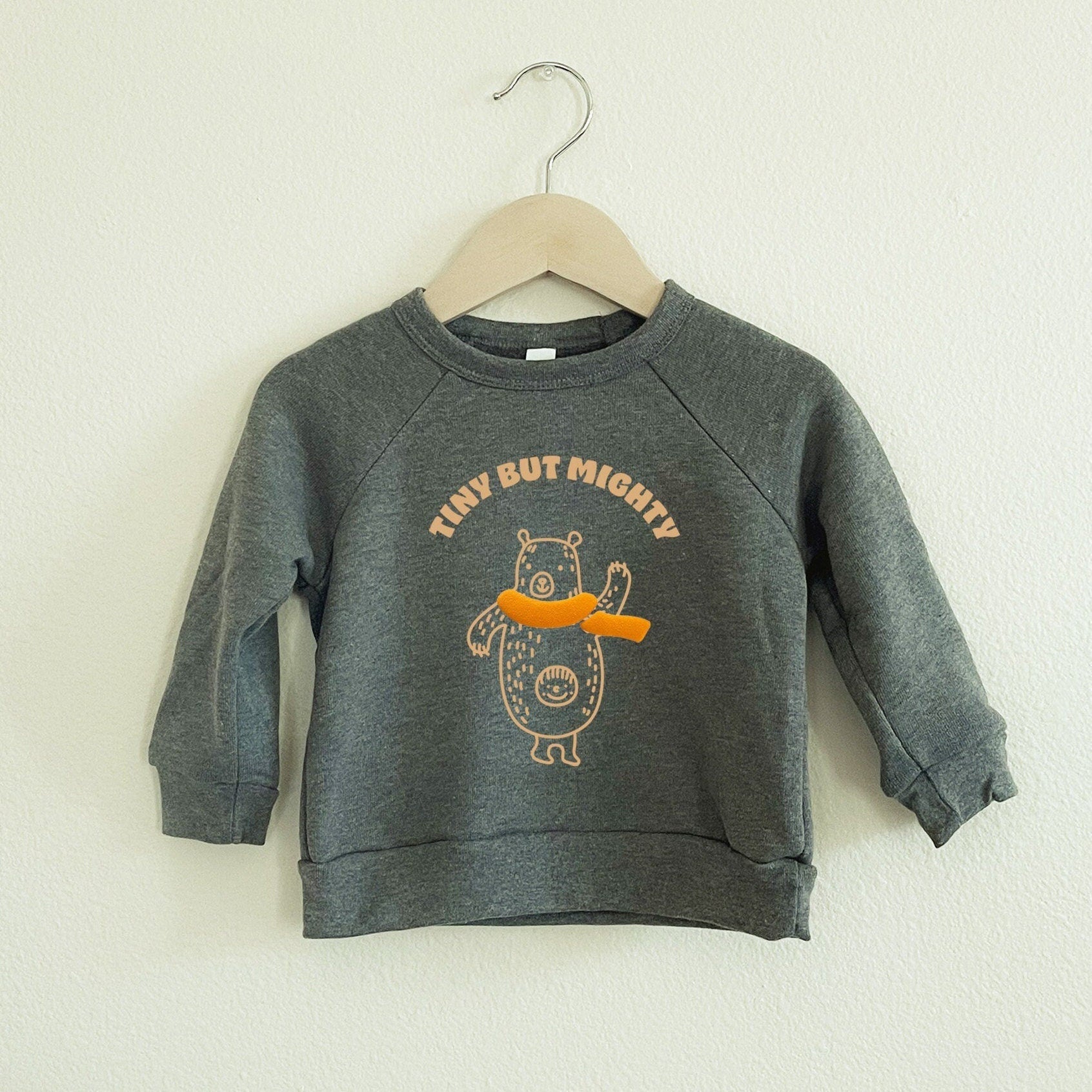 Tiny but Mighty Bear Sweatshirt Cute Animal Crew Neck Kids