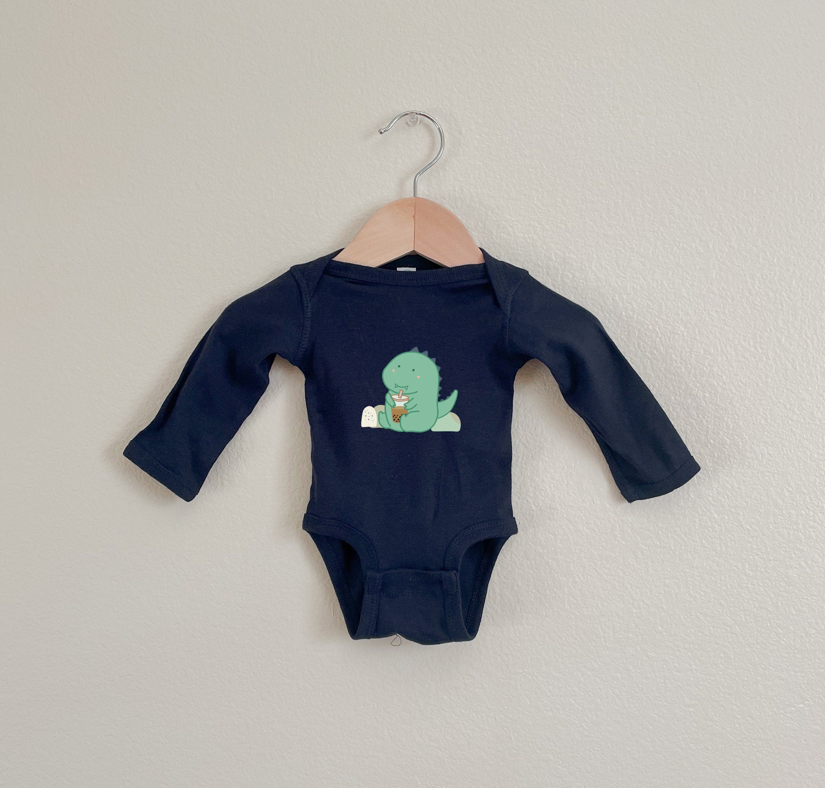 Onesie Bebe Boba Dino Love Boba Tea Long Sleeve Onesie Dinosaur