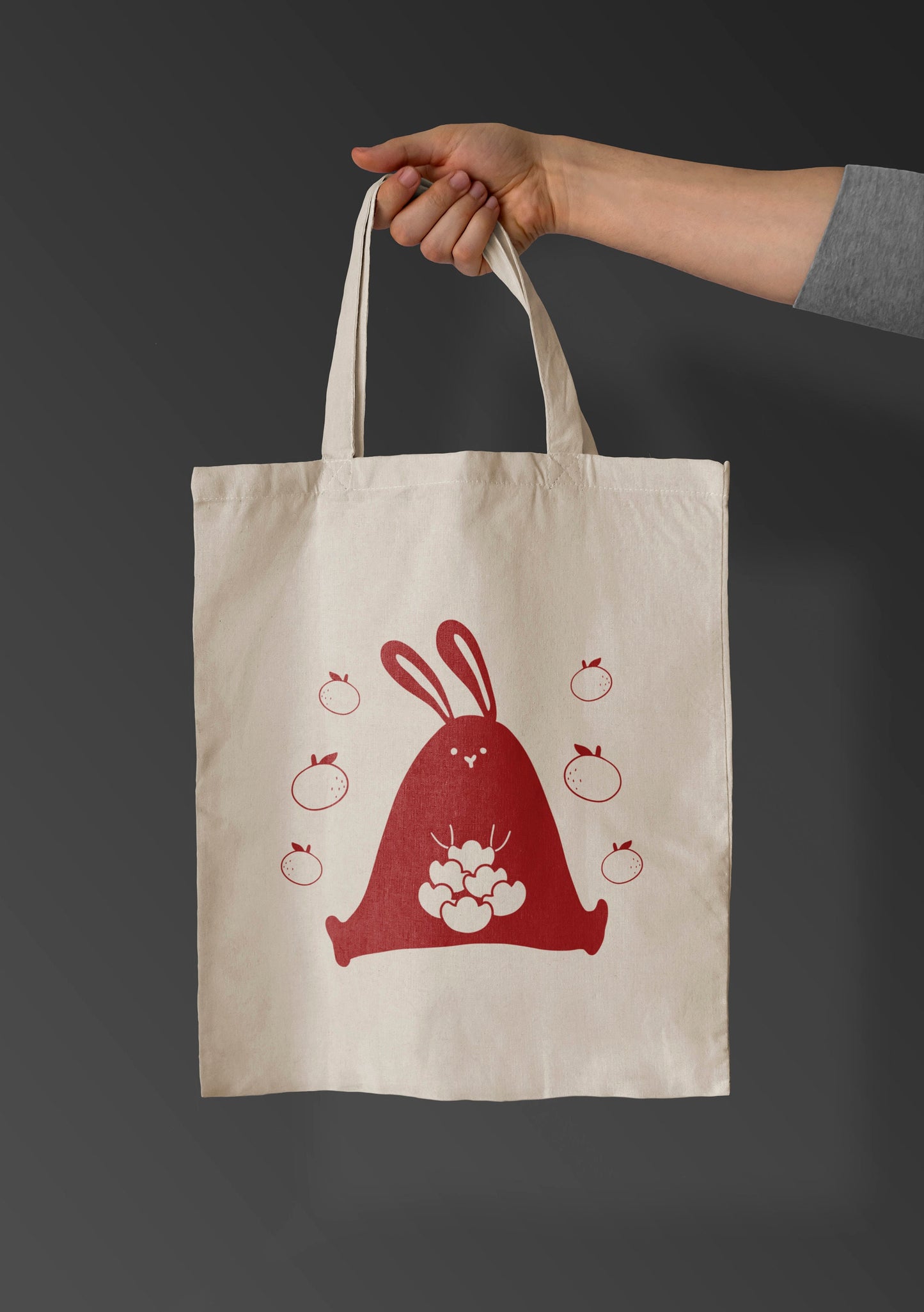 Handmade Lunar New Year Bags | Aesthetic Rabbit Totes | Cute New Year Tote Bag | Gift For Chinese New Year | Canvas Bags for Holiday Gifts
