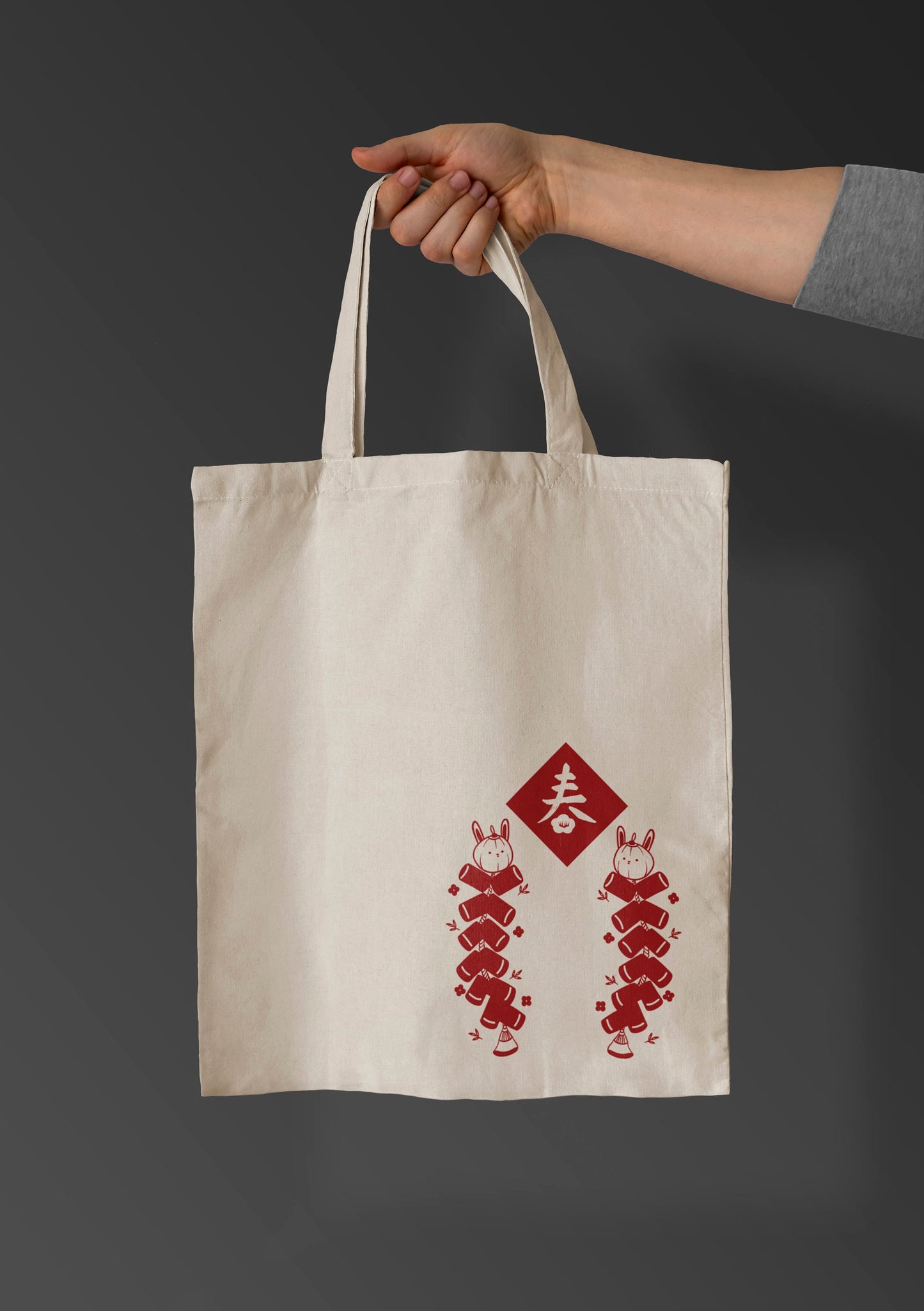 Handmade Lunar New Year Bags | Aesthetic Rabbit Totes | Cute New Year Tote Bag | Gift For Chinese New Year | Canvas Bags for Holiday Gifts