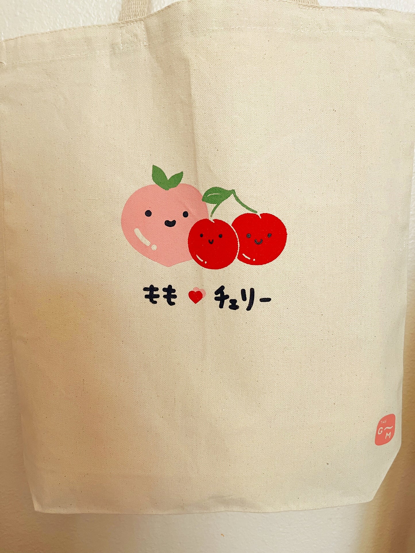Handmade Peach Cherry Canvas Totes Cute Fruits Bag Gift For Girls Kawaii Bags for Aesthetic Holiday Gifts for Natural Lover