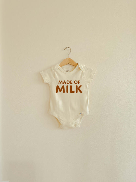 Made of Milk Lover Neutral Style Baby Toddler Girl Boy Bodysuit for Announcement Baby Shower Gift for Hospital Outfit Newborn Onesie