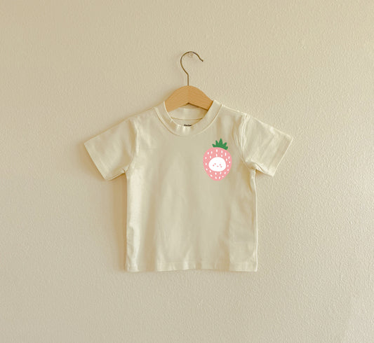 Smiley Strawberry Shirt | Toddler Shirt | Short Sleeve Kids Shirt | Neutral Baby Clothe