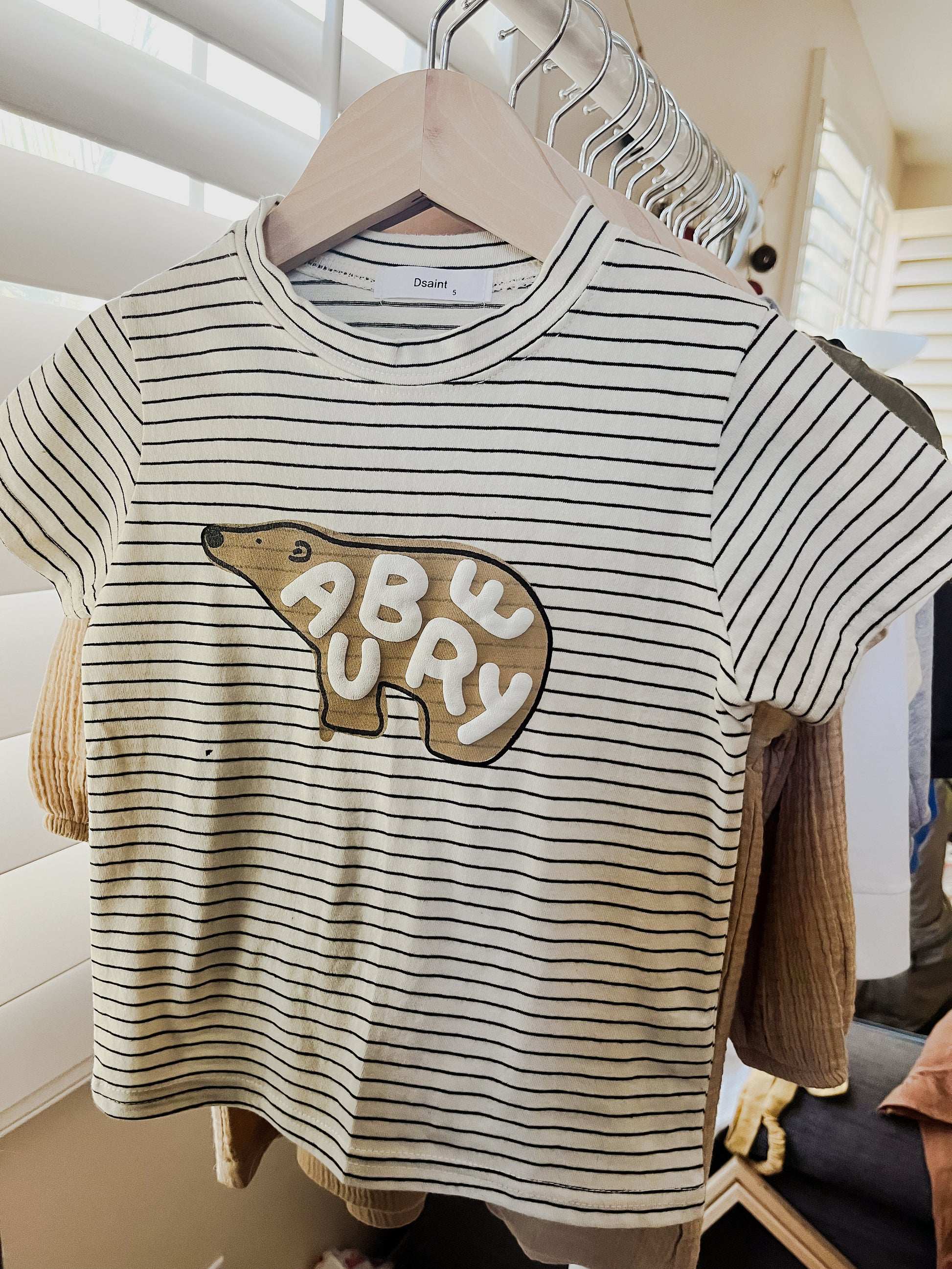 Custom Name Polar Bear Tshirt for Toddler Baby Boy Girl Sea Animal Stripe Shirt for Gender Neutral Kids Tops